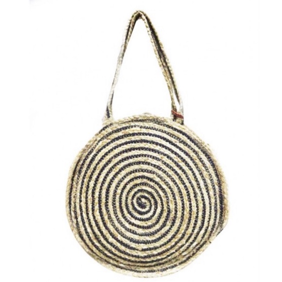 SOLD OUT🤩Raven Stripe Eco-Friendly Jute Round Bag - Picture 6 of 8